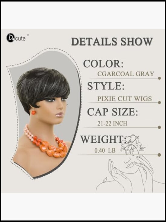 Short Pixie Wig with Bangs Natural Layered Straight Synthetic Hair for Women